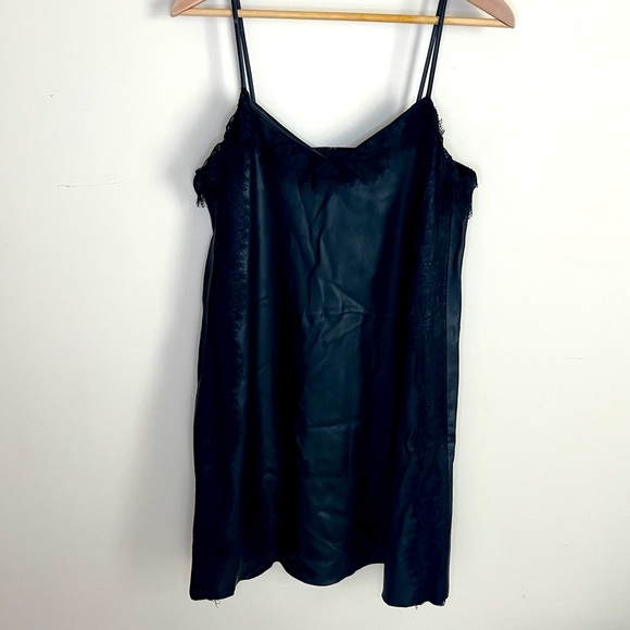 Zara Basic Black faux leather slip mini dress lace detail women’s size small - Picture 1 of 8